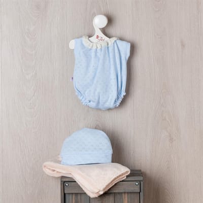 Asi poppenkleding body en muts babyblauw - poppenaccessoires.