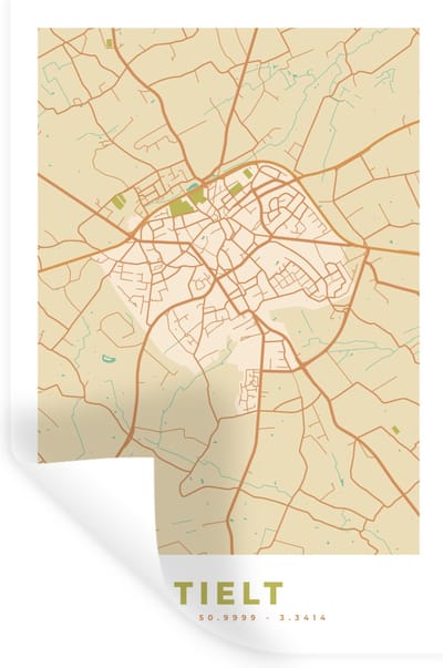 Muurstickers - Sticker Folie - Tielt - Kaart - Plattegrond - België - Stadskaart - 20x30 cm - Plakfolie - Muurstickers Kinderkamer - Zelfklevend Behang - Zelfklevend behangpapier - Stickerfolie