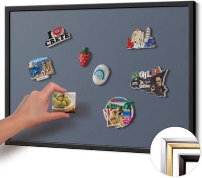 Wallfluent - Grijs Magneetbord in Stijlvolle Kleuren - 70 cm x 50 cm - Magneetbord met Zwarte Frame - Koele grijze kleur - Magneetbord Voor Thuiskantoor - Magneetbord voor Herinneringen - Magnetisch Bord voor Thuis en Kantoor