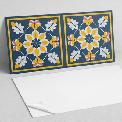Coloray Wandpanelen Zelfklevend - Bloemenpatroon in symmetrie PVC Wandpaneel - 100 cm x 50 cm - Geel Wandbekleding Zelfklevend - 1 stuk - Mozaïeken Wandpanelen Zelfklevend - Keuken Wandpanelen - Wandpanelen Badkamer