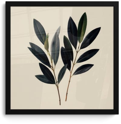 Poster in lijst - Fotolijst 40x40 cm - Posters - Ovaalvormige bladeren - Diep groen - Symmetrisch - Posterlijst zwart - Decoratie - Wanddecoratie woonkamer - Muurdecoratie slaapkamer