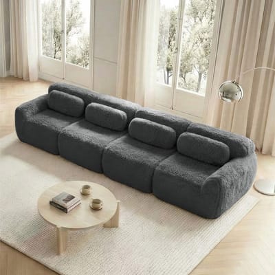 MODENUIT Hoekbank 4-Zits - Modulair met Koppelbare Ottomaan en Antislip Basis - voor Woonkamer - Pluche Grijs