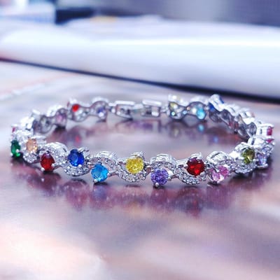 Modieuze AAA Zirkonia armband, creatieve en veelzijdige armband, Koreaanse versie sprankelende diamantkleurige witgouden armband gray