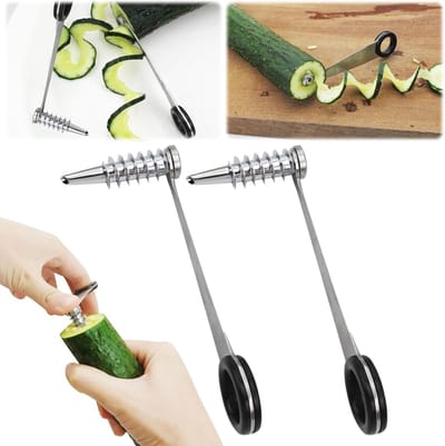 SnelShoppen - Spiral Slicer Set van 2 Stuks - RVS Hand Cutter voor Groenten en Fruit - Perfect voor Aardappelen, Komkommers en Wortelen - Keuken Acces