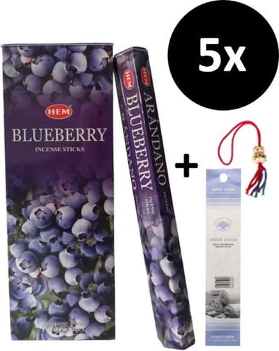 Wierook - Wierookstokjes - 5 Kokers - 100 Stokjes + 5 Mini Stokjes En 1 Gelukspoppetje - Geur Blueberry- Blauw Bes