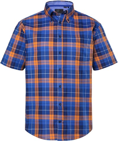 JP 1880 - Heren - geruit overhemd korte mouw buttondown-kraag modern fit tot 8XL - Middernacht blauw - Maat L