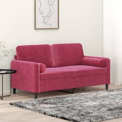 vidaXL - Tweezitsbank - met - sierkussens - 140 - cm - fluweel - wijnrood