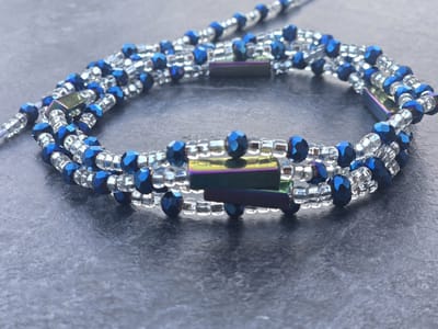 Traditionele Waistbeads Blauw Zilver | Handgemaakte Afrikaanse Heupketting | Glaskralen Taille Ketting met Meet-functie