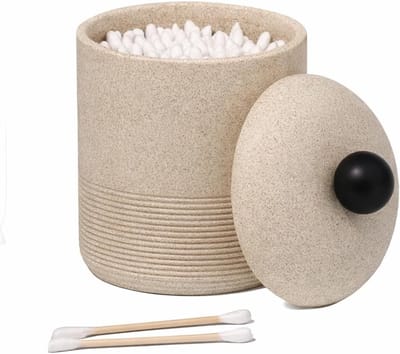 Elegante en compacte houder voor wattenstaafjes en wattenpads, badkamerorganizer 13 x 8 cm, functioneel accessoire voor een opgeruimde badkamer – Beige