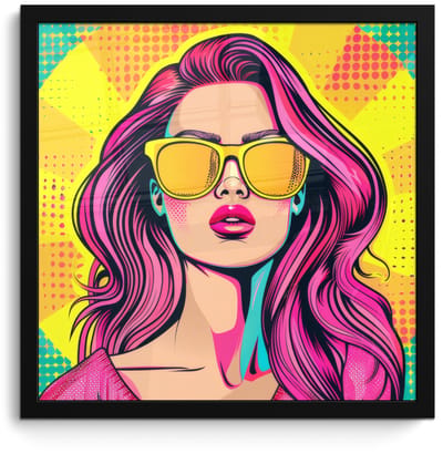 Poster in lijst - Fotolijst 40x40 cm - Posters - Zonnebril - Vrouw - Zonnig - Geel - Posterlijst zwart - Decoratie - Wanddecoratie woonkamer - Muurdecoratie slaapkamer
