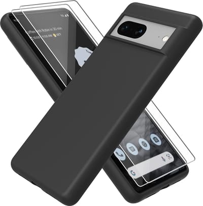 Casemania Hoesje Geschikt voor Google Pixel 7 - Zwart + 2X Glazen Screenprotector - Siliconen Back Cover
