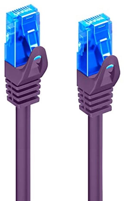 Cat.5e U/UTP ethernet-patchkabel, overdracht tot 1 Gigabit, 2 RJ45-stekkers, PVC-kabel, CCA, AWG 26/7. Ideaal voor overdracht via glasvezel met Gigabit/LAN-verbindingen, 0,5 m, paars