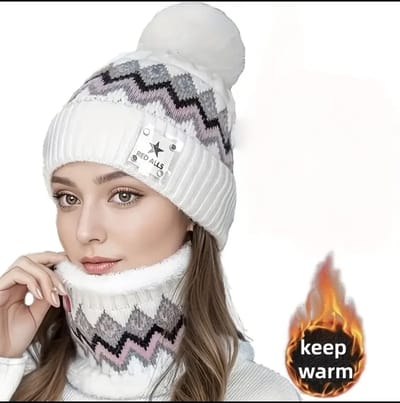 dames winter muts wit/zwart