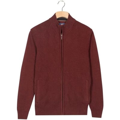 Baileys Vest Subtle Short Lines Woven Pattern Fullzip Structure Knit Deep Mauve / male