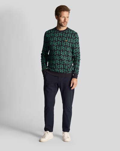 Lyle & Scott heren golfmonogram gebreide ronde hals trui in marineblauw
