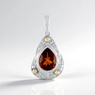 Cavill - Zilveren hanger met Madeira citrien 1 379 ct - 925 Sterling zilver - 14K gouden accenten - Druppelvorm - Vintage elegante dameshanger