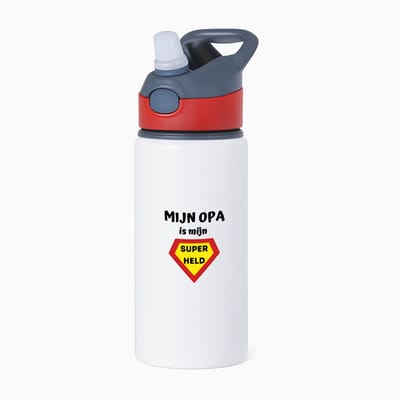 Hacebo® - mijn opa is mijn superheld waterfles met rietje rood - Opa - super opa - verjaardag - cadeautje voor opa - opa artikelen - kado - geschenk - water fles - 650ML