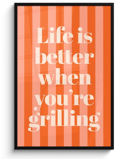 Poster in lijst - Fotolijst 80x120 cm - Posters - Tekst - Gestreept - Oranje - Zomer - Posterlijst zwart - Decoratie - Wanddecoratie woonkamer - Muurdecoratie slaapkamer