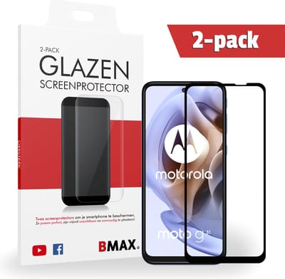 2-pack BMAX geschikt voor Motorola Moto G31 Screenprotector - Full Cover - Gehard glas - Tempered glas - Motorola screenprotectors 2 stuks - Telefoonglaasje - Beschermglas - Glasplaatje - Screensaver - Screen protector - Case friendly - Zwart