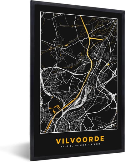 Fotolijst incl. Poster - Stadskaart - Vilvoorde - Plattegrond - Kaart - Goud - 40x60 cm - Posterlijst