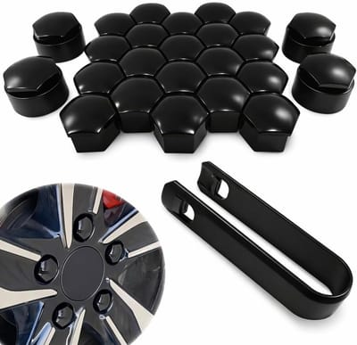 20 stuks zwarte wielmoerkappen 17 mm met verwijderingsgereedschap voor auto, bescherming en stijl