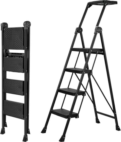 Veiligheidsladder 4-treden - Opvouwbare Ladder met Handgreep en Plank - Huishoudtrap tot 200 kg