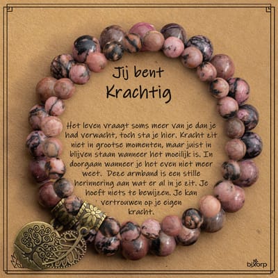 Bixorp Dubbele Matrix Rhodoniet Armbanden Set op Cadeau kaartje - Jij bent Krachtig - 18cm Edelsteen Kralenarmband - Inclusief Cadeau Envelop