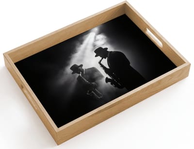Dienblad hout 40x30 cm - Schootdienblad - Saxofonisten - Hoeden - Rook - Licht - Borrelplank rechthoek - Plateau dienbladen