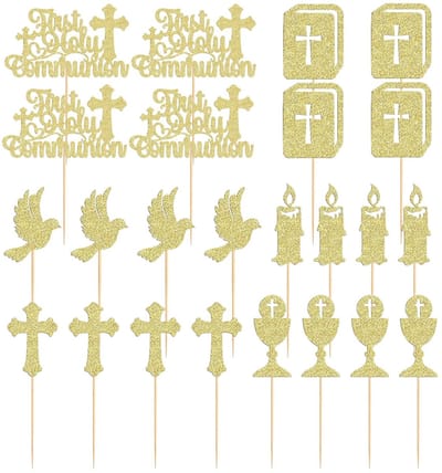 Dailygoods- Taarttoppers Gouden Kruis - Taartdecoratie Set - 24 Stuks - Taartversiering - Communie/Doop - Milieuvriendelijk Papier