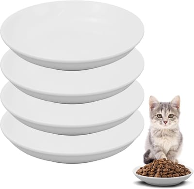 Daity Kat Voeding Kom 4 stuks Set - Kat Kom Set - Keramische Kat Kom - Verheven Kat Kom - Kat Voeding Kom - Verheven Voeding Kom - Wit (zonder patroon)