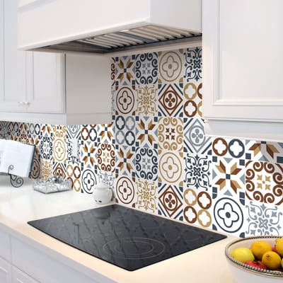 Zelfklevende tegelmuurstickers voor keuken en badkamer - 9 Renito Azulejo tegelstickers - 9 stickers van 15x15 cm