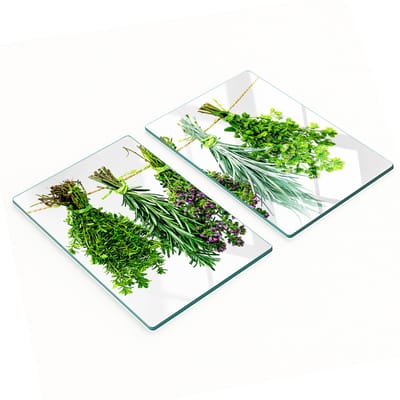 Decoratieve glazen snijplanken voor in de keuken met kruidenkoord 2x40x52 cm