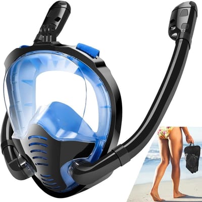180° Panoramisch Duikmasker Serie - Dubbel Luchtpijp Systeem - Droge Top Technologie - Volledig Gezicht Bedekking - Voor Snorkelen & Freediving - Zwartblauw