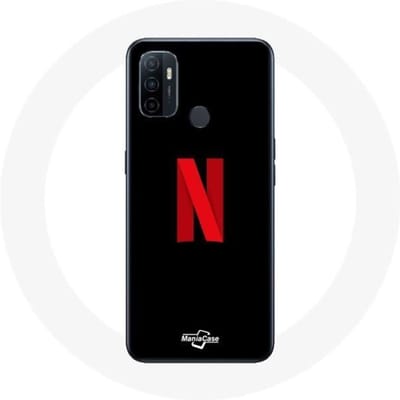 Oppo A53 hoesje Netflix Logo rood zwarte achtergrond zwart