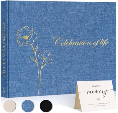 Dailygoody - Begrafenis Gastenboek - Herinneringsboek - Elegant Linnen - Blauw - Geheugen Tafelbord - Voor Viering van het Leven - 23 x 19 x 1,5 cm
