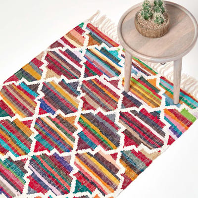 Homescapes handgeweven Amsterdams kelimkleed met geometrisch patroon van 100% katoen, kleurrijk, 90 x 150 cm