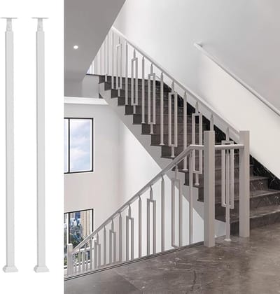 Trapleuning Paal - Metaal Hekwerk - Veiligheid Buiten - Verstelbare Hoek - 95 cm Hoog - Wit