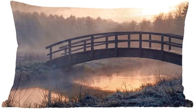 Sierkussens - Kussentjes Woonkamer - 60x40 cm - Brug - Mist - Bomen - Water