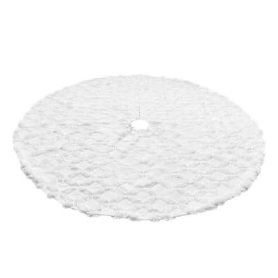 Jupe d'arbre de Noël 48 pouces Fourrure synthétique Tricot torsadé Tricoté Doux Peluche Jupe d'arbre de Noël Réutilisable 48 Inch blanc