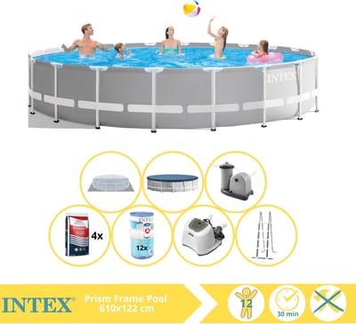 Intex Prism Frame Zwembad - Opzetzwembad - 610x122 cm - Inclusief Filter, Zoutsysteem en Zout