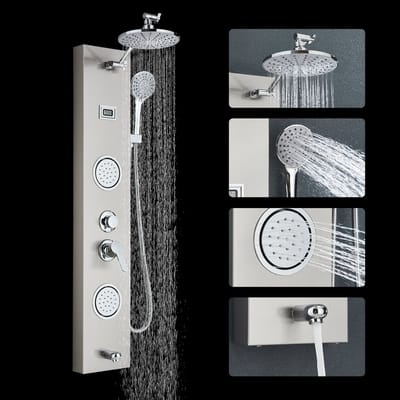 Hydromassagedouchekolom, douchekop 8" + 2 lichaamsmassagestralen + handdouche 3 standen, multifunctionele douchekolom met temperatuurdisplay