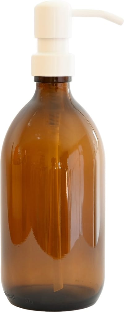 Groeikruid® Zeeppompje | Zeepdispenser | Vrijstaand en Hervulbaar | 500 ml Amber glas | RVS pompkop | Wit