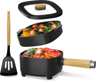 Hotpot Electrisch – Kaasfondue Pan Elektrische Multipan – Multifunctioneel 2L - Chinese Fondue 350/800Watt – Saute Pan – Friteuse – Hete Pan- Stomer – Langzame Kookplaat – Gemakkelijk Schoon te Maken - Zwart