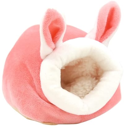 LISM-Hamster- en caviahuisje, warm winterbed, zachte fluwelen huisdieraccessoires Geschikt voor knaagdieren en kleine huisdieren, fluwelen speeltje (roze)
