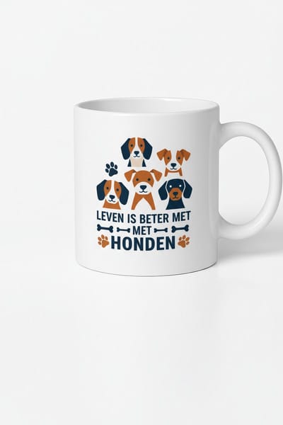 Leven Is Beter Met Honden Mok 330ml – Witte Keramische Koffiemok met Schattig Honden Design – Perfect Cadeau voor Hondenliefhebbers