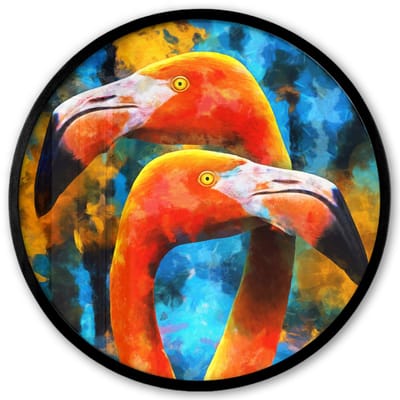 Poster in lijst Rond - Fotolijst 40x40 cm - Posters - Olieverf - Schilderij - Vogel - Flamingo - Ronde posterlijst zwart - Decoratie - Wanddecoratie woonkamer - Muurdecoratie slaapkamer
