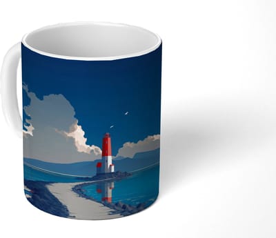 Mok - Koffiemok - Vuurtoren - Zee - Wolken - Mokken - 350 ML - Beker - Koffiemokken - Theemok