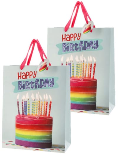 Verjaardag giftbags/cadeau tasje - Set van 4x stuks - verjaardagstaart - 25 x 32 x 12 cm - papier - cadeau tassen