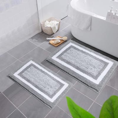 Badmat set 2-delig antislip wasbaar badmat pluizig hoogpolig douchemat - 40 x 60 cm + 50 x 80 cm grijs