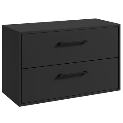 Badplaats Wastafelkast Florence 80 x 46 cm – Mat Zwart – Hangend Badmeubel met 2 Lades en Zwarte Handgrepen
